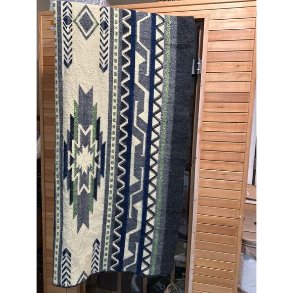 Vtg Alpaca WOOL blanket Peru large Peruvian throw warm seahawk color cabin - Picture 4 of 12